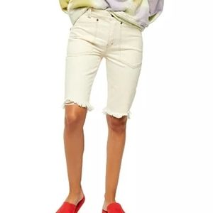 Free People Rebel Rouser Distressed Bermuda High Rise Frayed Hem Denim Shorts 24